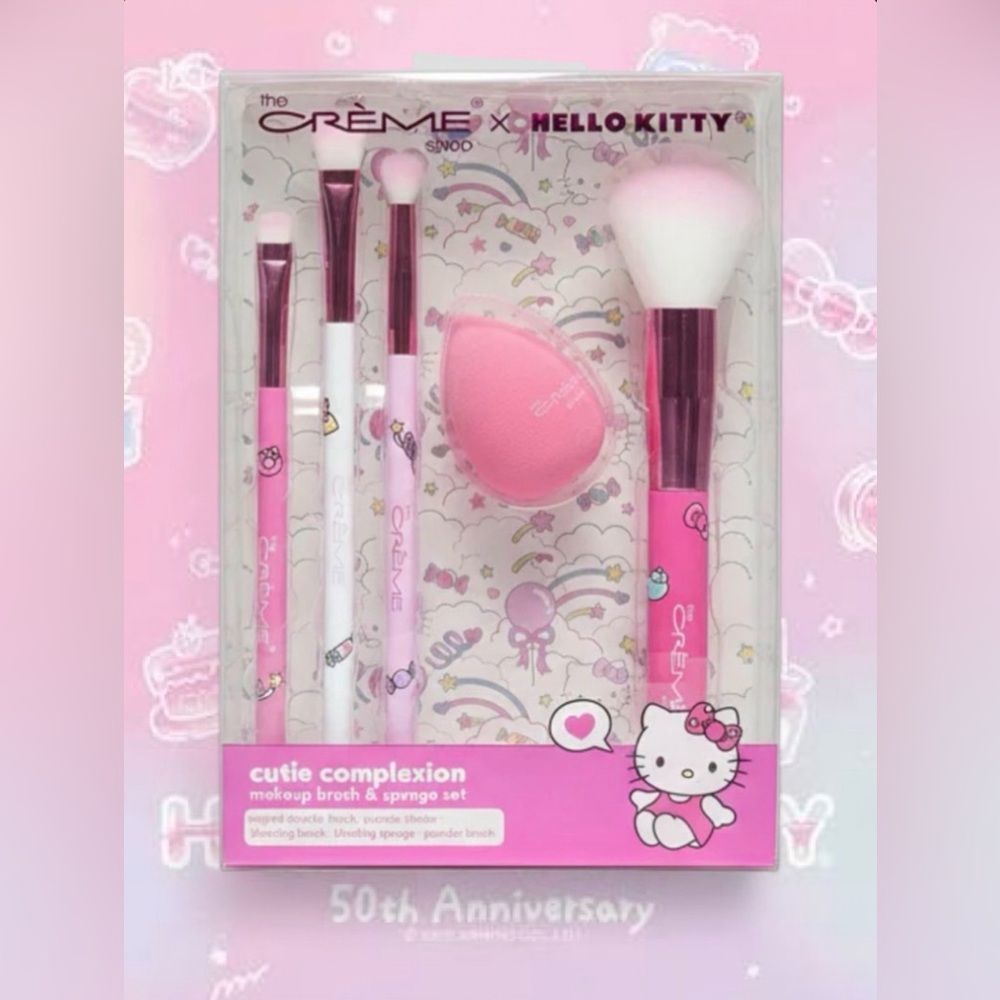 🟢3/$25Hello Kitty The Crème Shop Brush and sponge set Cutie Complexion 5pc BNIB